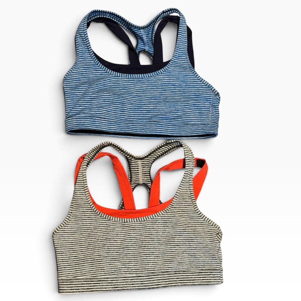 GapFit Medium Impact Striped Racerback Sports Bra 2 Pack Blue Orange Small